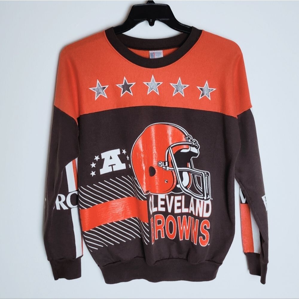 Rare VTG 80s Garan Men's Cleveland Browns Double Sided Graphic Sweatshirt, M